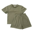 thumbnail image 1 of ShomPort Kids Boys Girls Cotton Two Piece Outfit Summer Round Neck Short Sleeve T-Shirt and Shorts Set, 1 of 3