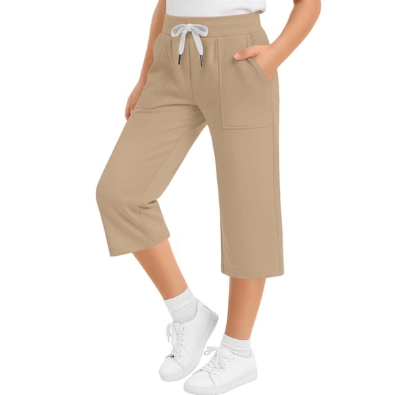 ShomPort Kids Capri Pants Boys Girls Drawstring Active Cropped Sweatpants Casual Loose Capris with Pockets 5-15Years