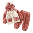 thumbnail image 1 of ShomPort Kids Fuzzy Pajama Set Long Sleeve Hooded Pullover and Pants Toddler Winter Warm Loungewear Set, 1 of 4