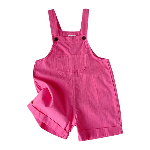 ShomPort Kids Girls Cotton Jumpsuit Summer Sleeveless Straps Pocket Short Rompers 3-10 Years