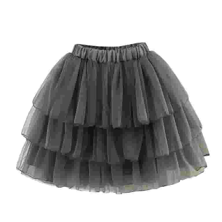 【BELLIALEU】Ballerina skirt Dark Grey ShomPort Kids Girls Mini Tiered Skirts Summer Elastic High