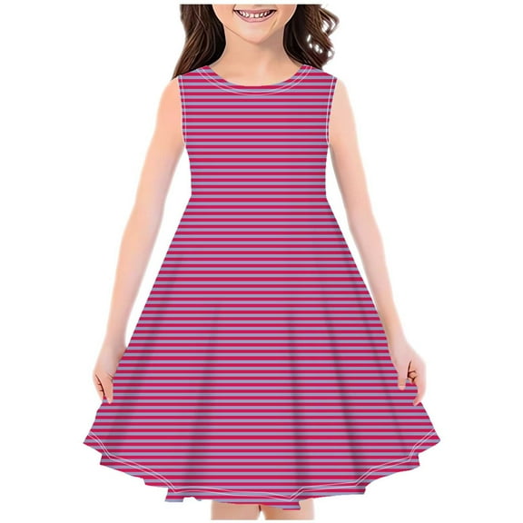 ShomPort Kids Girls Summer Dresses Cute Striped Sleeveless Sundress Round Neck Flowy Casual Dress 4-14 Years