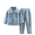 thumbnail image 1 of ShomPort Kids Sleepwear Set Winer Warm 2 Piece Fleece Outfit Button Down Tops and Pants Set Boys Girls, 1 of 8