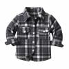 ShomPort Kids Toddler Boys Girls Plaid Flannel Shirt Jacket Collared Button Down Shacket Blouses with Pocket