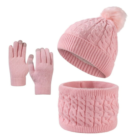ShomPort Kids Winter Hat Scarf Gloves Set Warm Knit Thick Beanie Neck Warmer Gloves Set 1-6Y