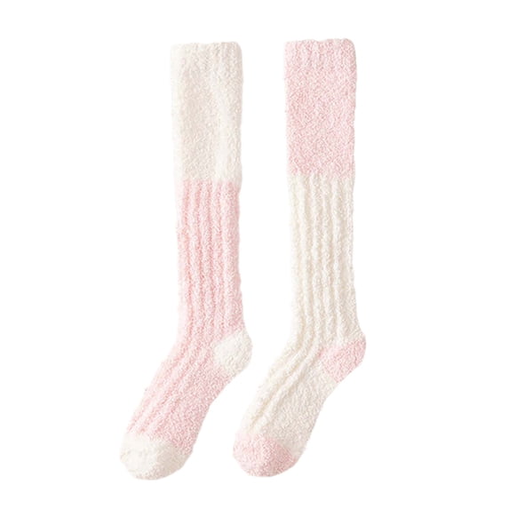 ShomPort Knee High Socks for Womens Color Block No-Slipe Thickened Casual Slouchy Fall Winter Warm Everyday Cozy Socks