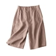 thumbnail image 1 of ShomPort Knee Length Casual Shorts for Women Summer Back Elastic Waist Button Wide Leg Work Shorts, 1 of 8