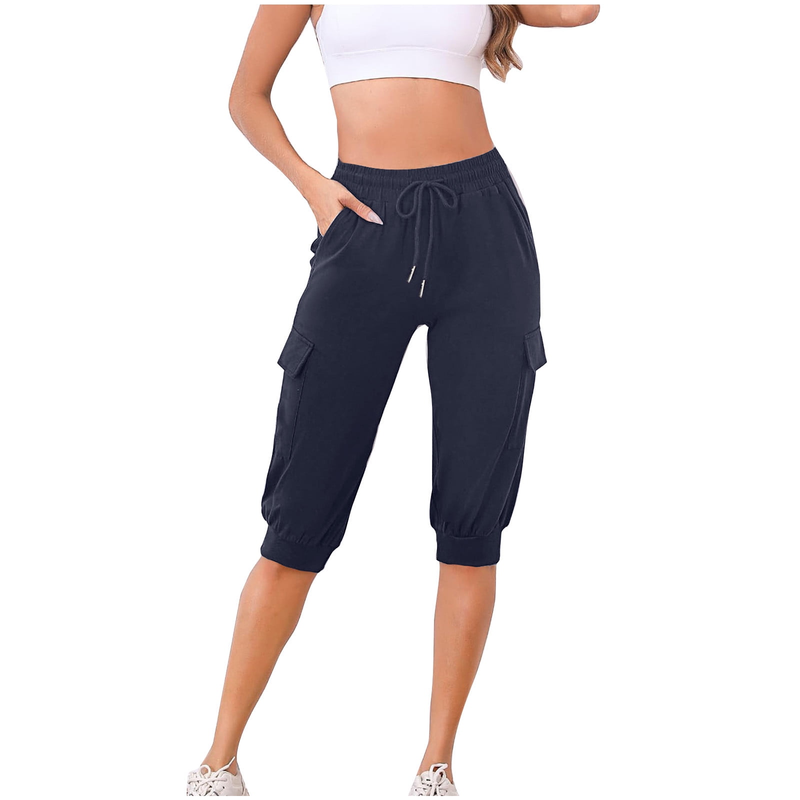 ShomPort Knee Length Sweatpants for Women Summer Comfortable Drawstring  Elastic Waist Athletic Shorts with Pockets - Walmart.com