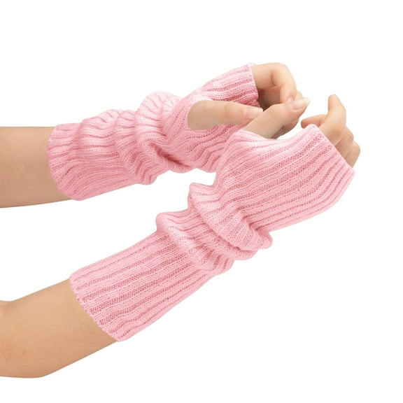 ShomPort Knitted Ribbed Long Gloves for Womens Fingerless Solid Color Winter Thermal Cozy Soft Trendy Outdoor Gloves