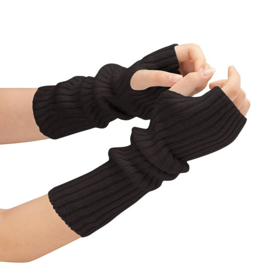 ShomPort Knitted Ribbed Long Gloves for Womens Fingerless Solid Color Winter Thermal Cozy Soft Trendy Outdoor Gloves