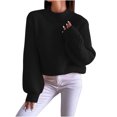 thumbnail image 1 of ShomPort Knitted Sweater Women's Long Puff Sleeve Crewneck Crochet Tops Casual Warm Pullover Jumper Fall Trendy Knitwear, 1 of 6