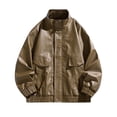thumbnail image 1 of ShomPort Leather Jackets for Mens Stand Collared Elastic Cuff Drop Shoulder Solid Color Coats Fall Winter Thermal Thickened Outcoats, 1 of 3