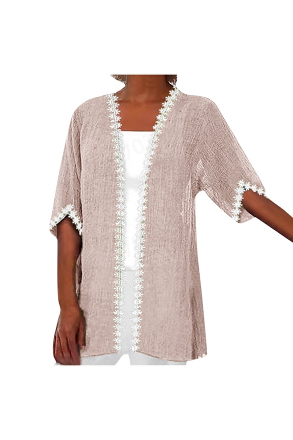 Lightweight Cardigan for Women Summer Cotton Front Open Short Sleeve Beach Coverup Plus Size S-5X