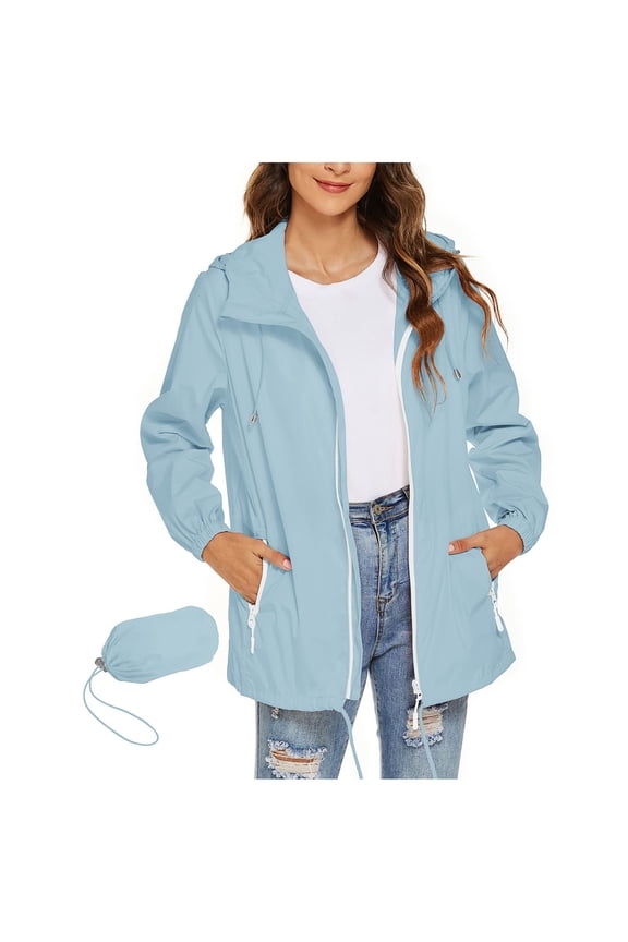 Lightweight Jacket for Womens Casual Waterproof Zip up Drawstring Sports Trendy Coats with Pockets