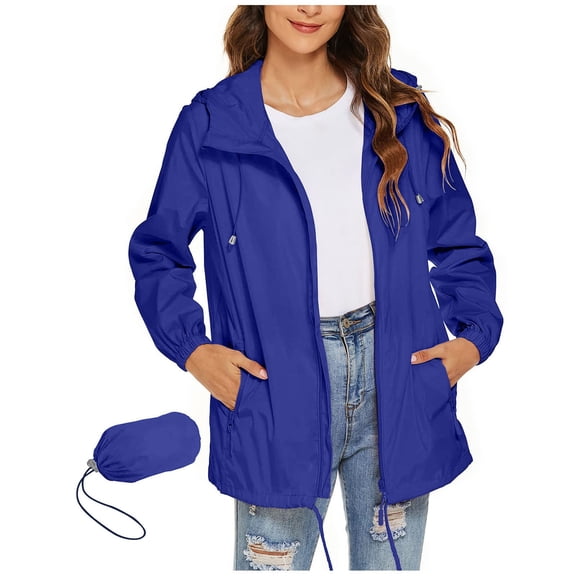ShomPort Lightweight Jacket for Womens Casual Waterproof Zip up Drawstring Sports Trendy Coats with Pockets