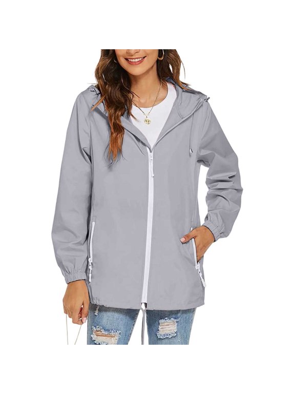 Lightweight Jacket for Womens Casual Waterproof Zip up Drawstring Sports Trendy Coats with Pockets