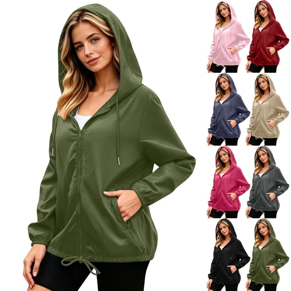 ShomPort Womens Raincoats Lightweight Long Sleeve Hooded Sun Protection Waterproof Windbreaker Outdoor