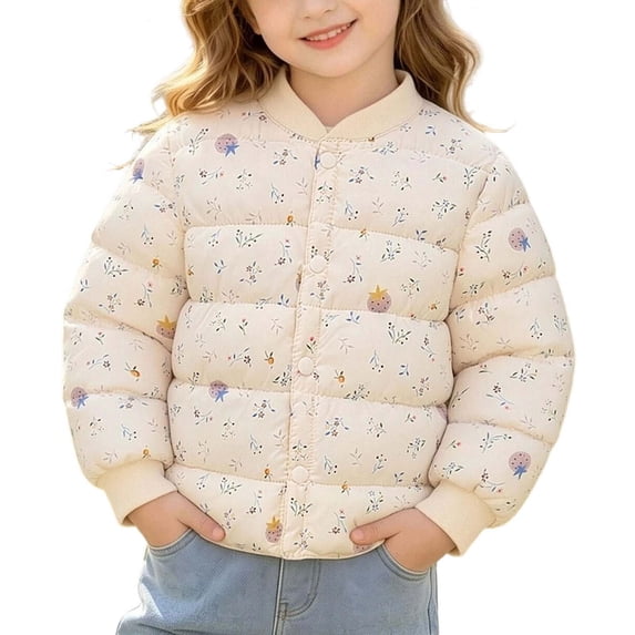 ShomPort Little Girls Boys Warm Jackets Fall Winter Thicken Padded Print Cute Snap Closure Down Coats 1-7 Years