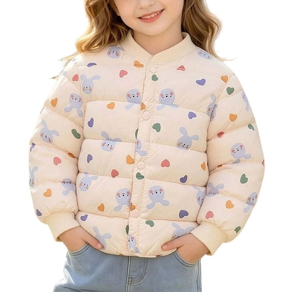ShomPort Little Girls Boys Warm Jackets Fall Winter Thicken Padded Print Cute Snap Closure Down Coats 1-7 Years