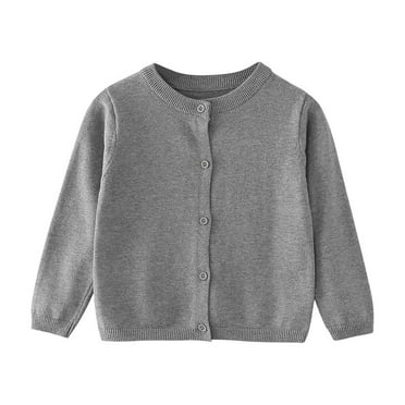 ShomPort Little Girls Cardigan Knitted Button-Down Long Sleeve Crewneck Sweater Cardigan Kids Winter Jacket