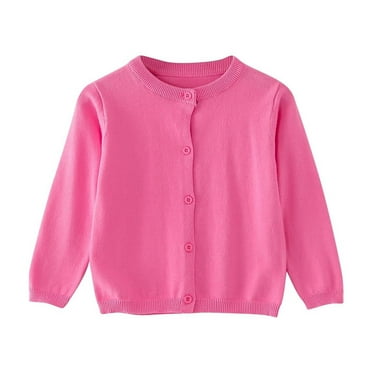 ShomPort Little Girls Cardigan Knitted Button-Down Long Sleeve Crewneck Sweater Cardigan Kids Winter Jacket