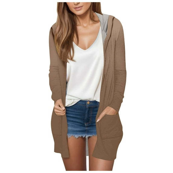 ShomPort Long Hoodie for Women Fall Lightweight Hooded Outerwear Long Sleeve Casual Front Open Cardigan