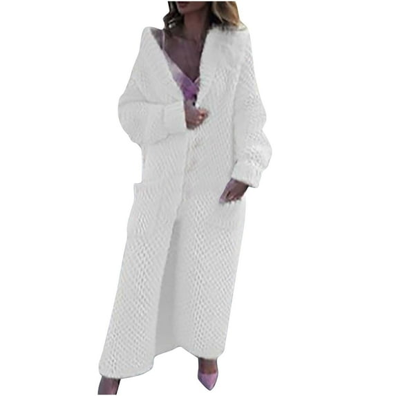 ShomPort Long Length Cardigans for Women Fall Cable Knit Long Sleeve Warm Sweaters Open Front Outwear