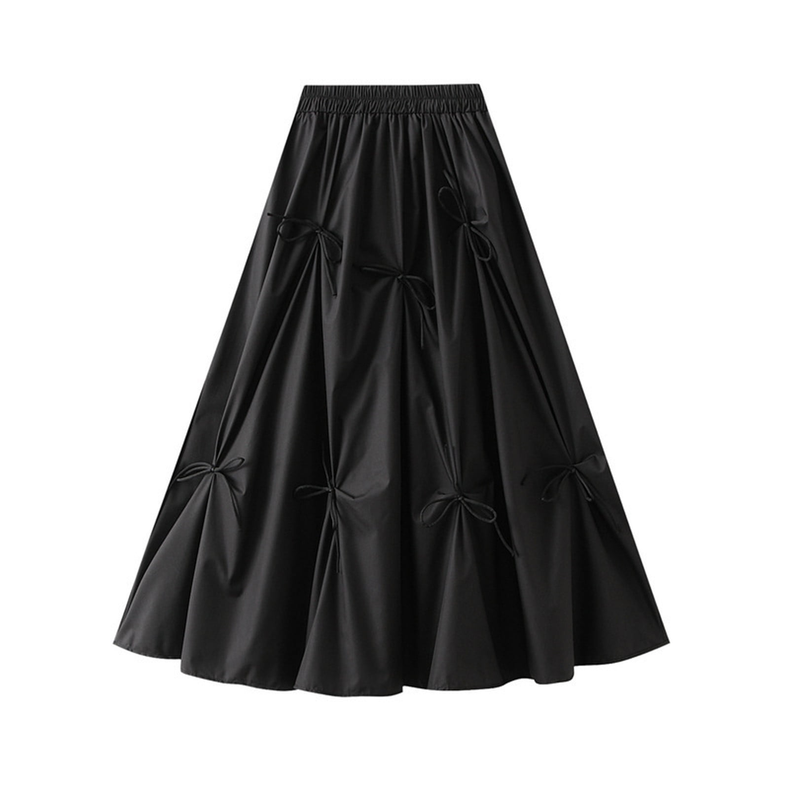 Long Skirt for Women Elegant Elastic High Waist A-line Skirt Cotton Flowy Pleated Skirt