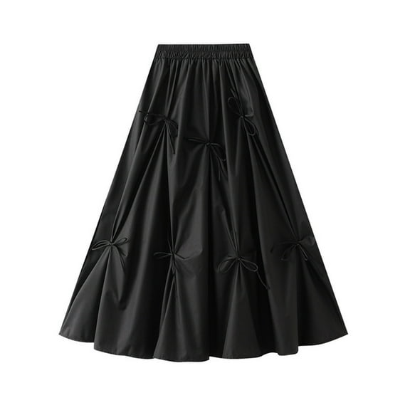 ShomPort Long Skirt for Women Elegant Elastic High Waist A-line Skirt Cotton Flowy Pleated Skirt