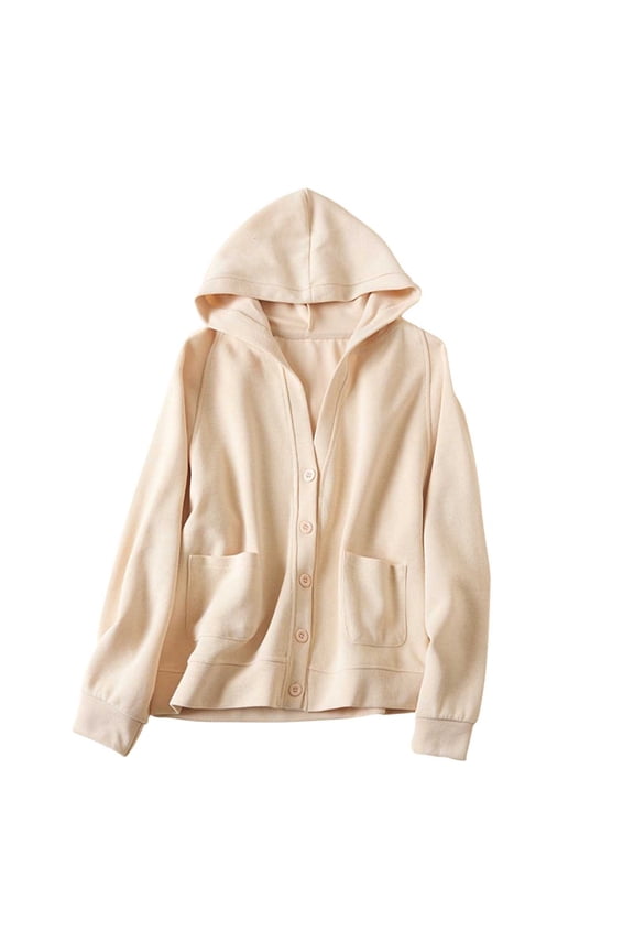 Long Sleeve Coats for Womens Half Button Open Front Cotton Cardigans with Hooded Solid Color Lightweight Soft Jackets