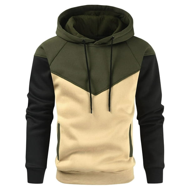 ShomPort Long Sleeve Hoodies for Men Color Block Pullover Hooded Sweatshirt with Pocket Walmart Business Supplies