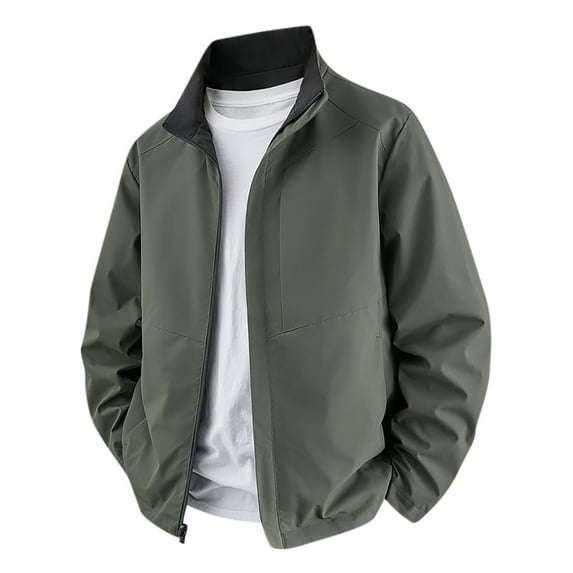 ShomPort Long Sleeve Jacket for Mens Full Zip Double-Sided Stand Collar Thin Coat Solid Color Casual Outdoor Outwear