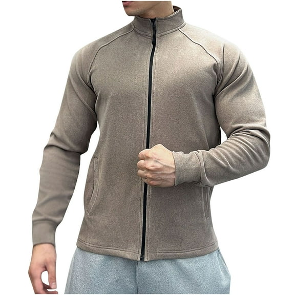 ShomPort Long Sleeve Jackets for Mens Mock Neck Raglan Sleeve Full Zipper Solid Color Lightweight Coats Athletic Running Outwear