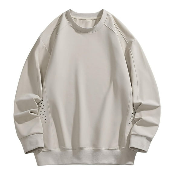 ShomPort Long Sleeve Round Neck Hoodies for Men Side Breathable Mesh Solid Color Casual Tees Athletic Pullover Sweatshirts