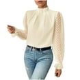 thumbnail image 1 of ShomPort Long Sleeve Shirts for Women's Business Mock Neck Pleated Tops Solid Color Work Blouses, 1 of 6
