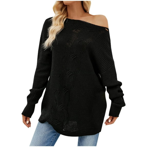ShomPort Long Sleeve Sweaters for Women off the Shoulder Loose Oversized Pullover Tunic Tops