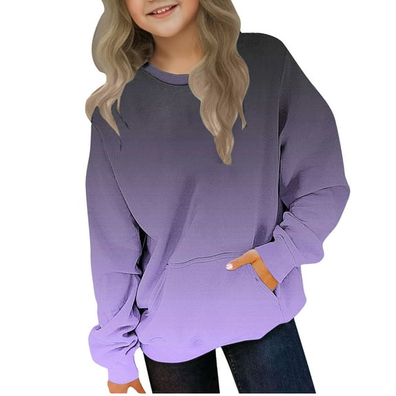 ShomPort Long Sleeve Sweatshirt for Baby Kids Scoop Neck Gradient Color Stylish Tees Lightweight Fall Winter Pocket Tops