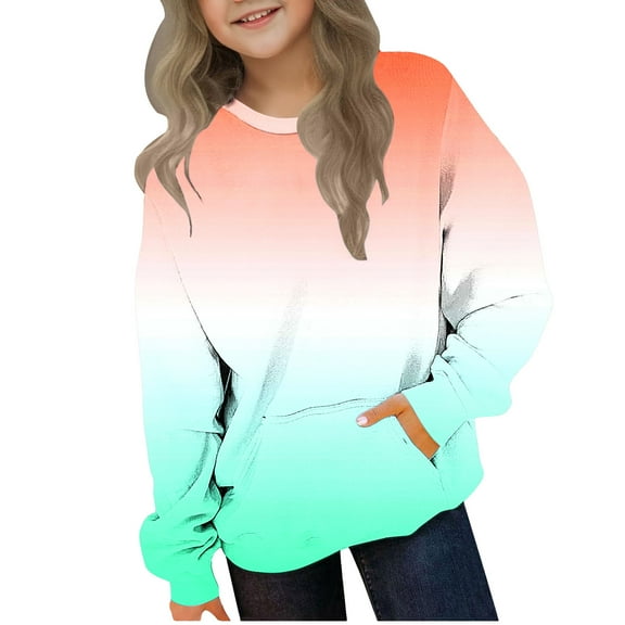 ShomPort Long Sleeve Sweatshirt for Baby Kids Scoop Neck Gradient Color Stylish Tees Lightweight Fall Winter Pocket Tops