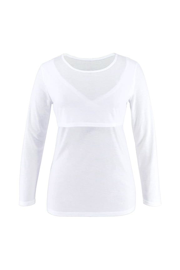 Long Sleeve T-Shirt for Maternity Round Neck Solid Color Tunic Tops Lightweight Double Layer Breastfeeding Clothes