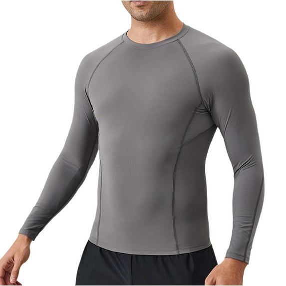 ShomPort Long Sleeve T-Shirt for Men High Elasticity Solid Color Crewneck Athletic Undershirt Breathable Base Layer Tops
