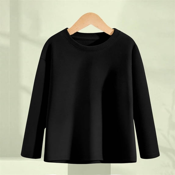 ShomPort Long Sleeve T-Shirts for Baby Girls Cotton Crewneck Comfort Oversized Tees Solid Color Drop Shoulder Base Layer Tops