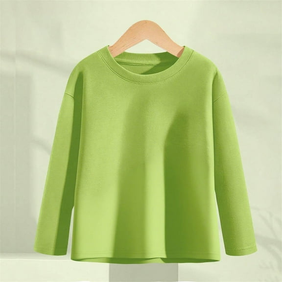 ShomPort Long Sleeve T-Shirts for Baby Girls Cotton Crewneck Comfort Oversized Tees Solid Color Drop Shoulder Base Layer Tops