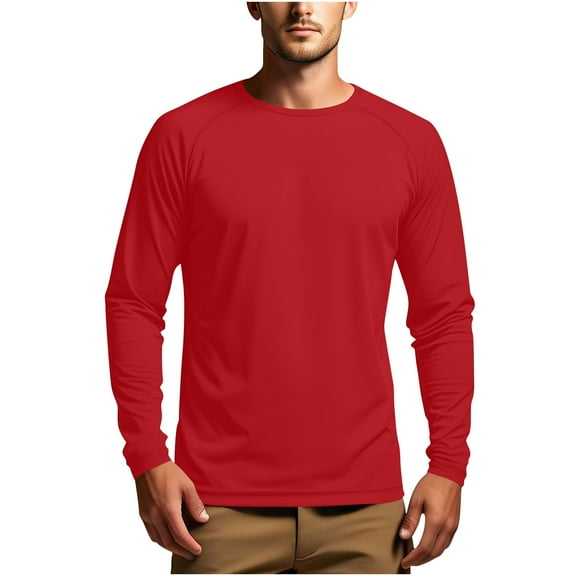 ShomPort Long Sleeve T-Shirts for Mens Lightweight Round Collar Sun Protection Solid Color Soft Tops Breathable Comfy Tees Blouses