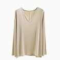 thumbnail image 1 of ShomPort Loose Undershirts for Women Fall Casual V Neck Long Sleeve Shirts Tops Solid Color Loungewear, 1 of 7