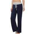 thumbnail image 1 of ShomPort Loungewear Pants for Women Comfy Pajama Drawstring Solid Color Long Wide Leg Casual Loose Pants, 1 of 8