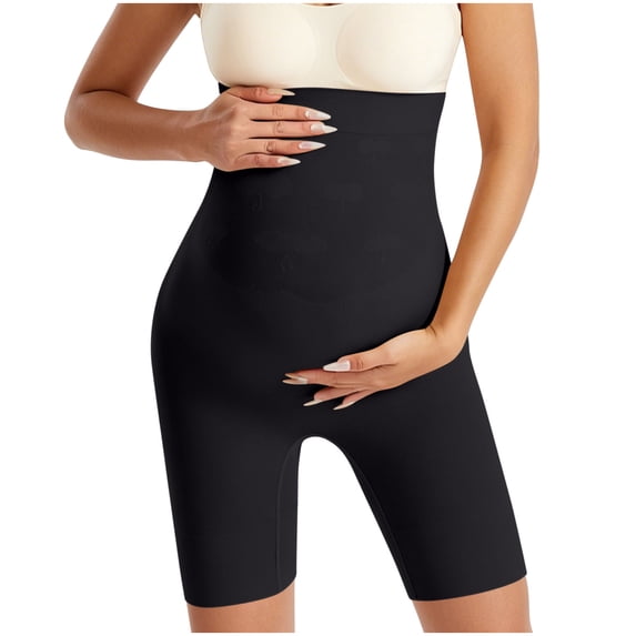 ShomPort Maternity Biker Shorts Seamless Shapewear Over The Belly Workout Yoga Shorts Pregnancy Belly Support Leggings