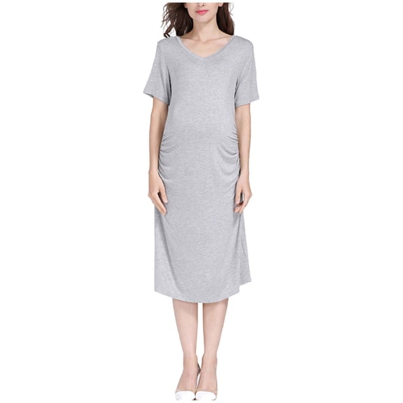 ShomPort Maternity Dress Short Sleeve V Neck Solid Color Maternity Dresses for Daily Wear Baby Shower