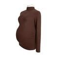 thumbnail image 1 of ShomPort Maternity Fleece T-Shirt Mock Neck Long Sleeve Side Ruched Casual Basic Layer Tees Blouses Winter Pregnant Clothes, 1 of 2