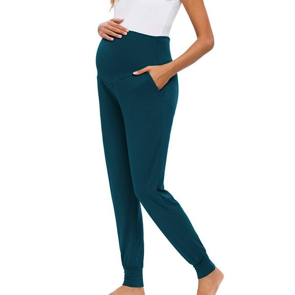 ShomPort Maternity Joggers with Pocket Solid Color Pregnancy Sweatpants Soft Workout Active Pants For Women