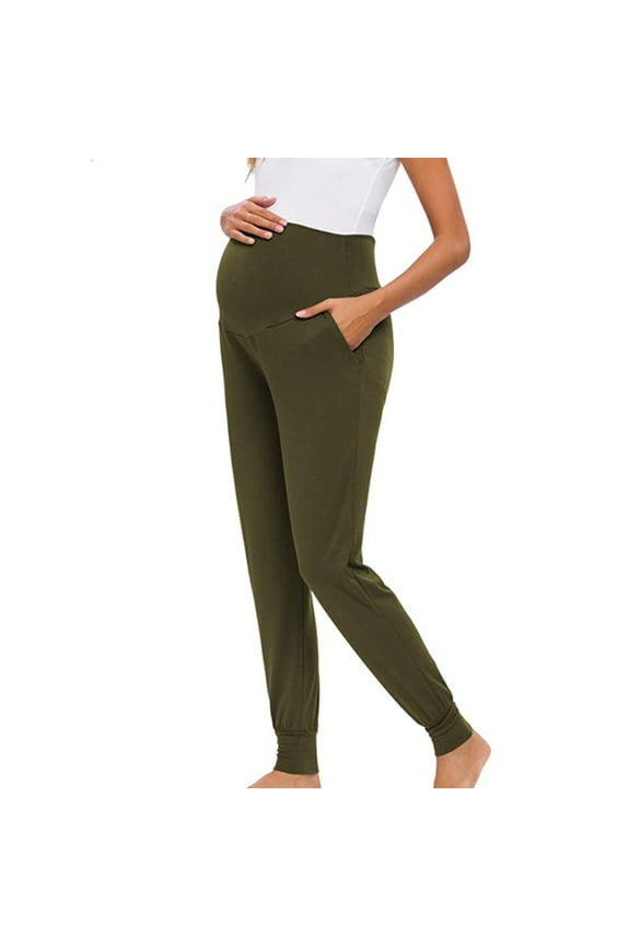 Maternity Joggers with Pocket Solid Color Pregnancy Sweatpants Soft Workout Active Pants For Women
